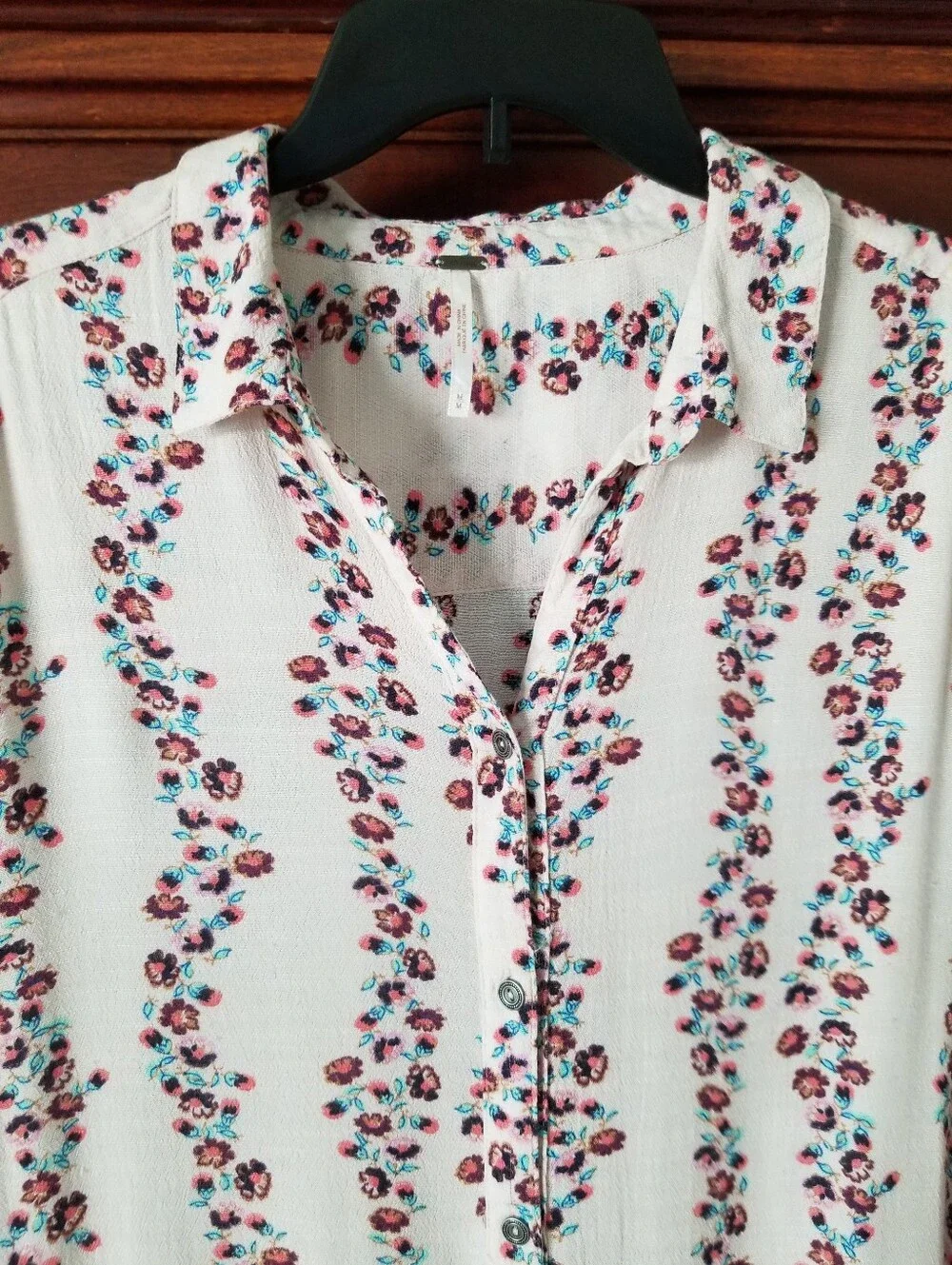 Free People Slubby Crinkle Drop Waist Floral Button Up Shirt Dress Size M